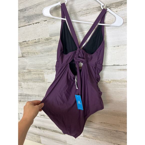 Cupshe womens plus 14/16 purple on pice bathing suit swim new criss cross cutout - Picture 2 of 5